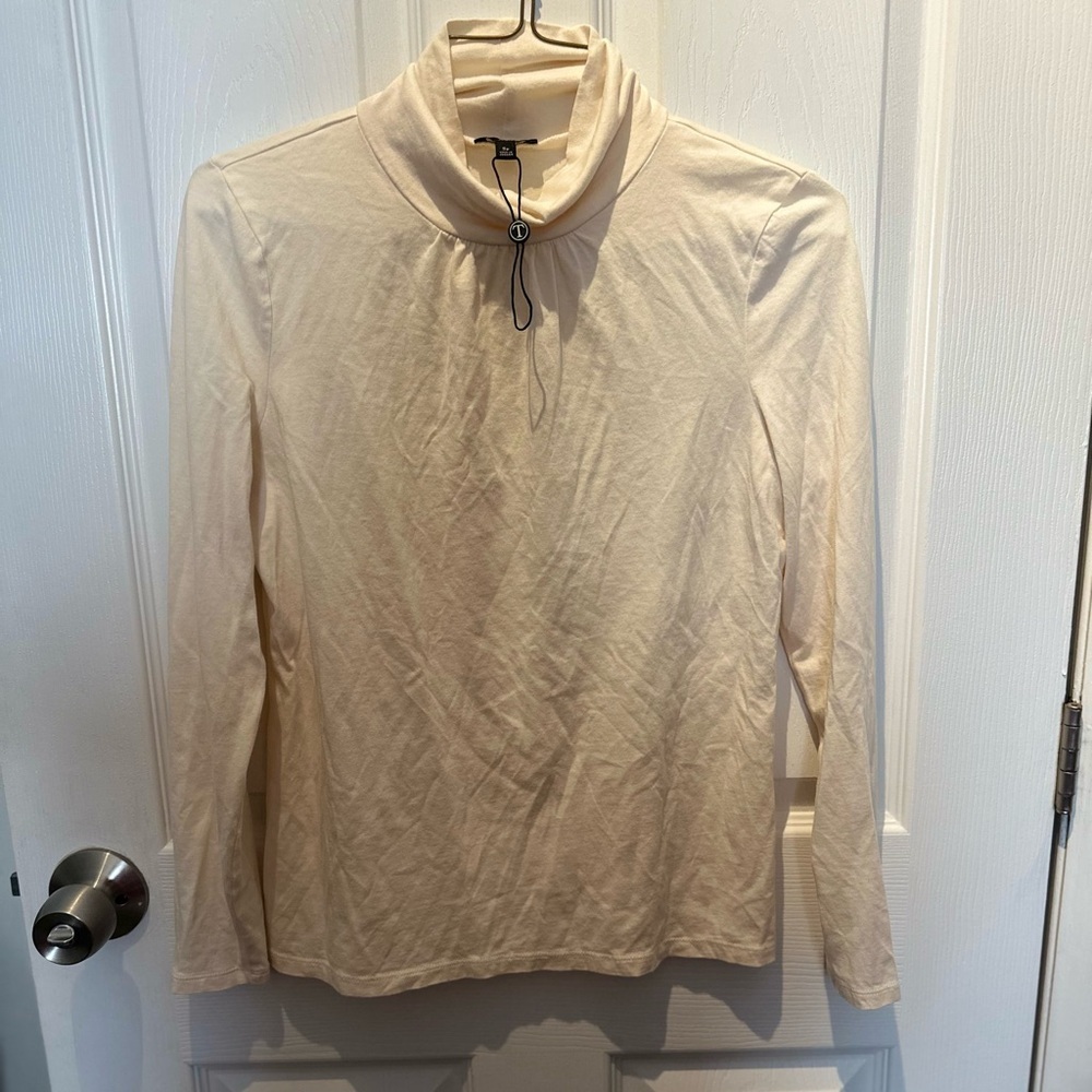 Talbots Tee Turtleneck Top Size PS Petite Cream Blouse Shirt Casual Comfy NWOT